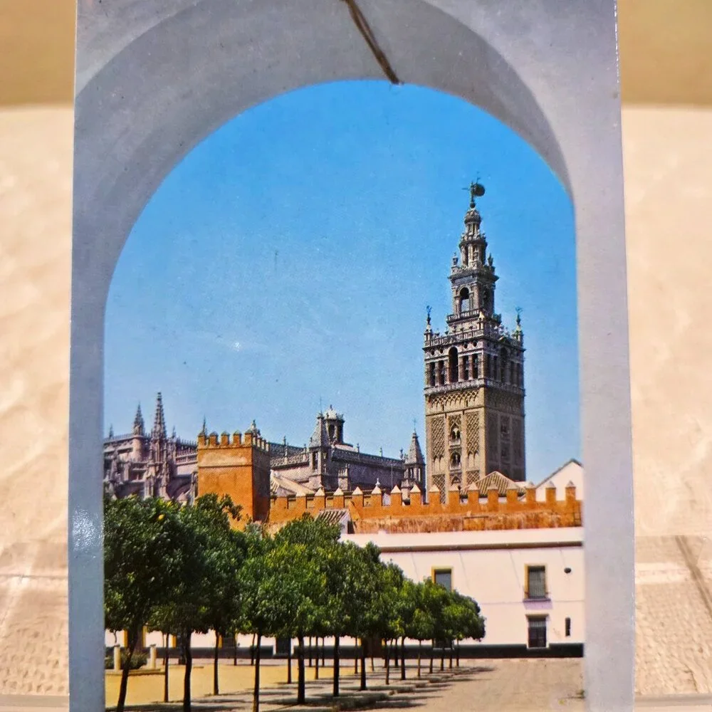 Vintage Sevilla Castle Alcazar Banner Court La Giralda Spain Spanish Postcard